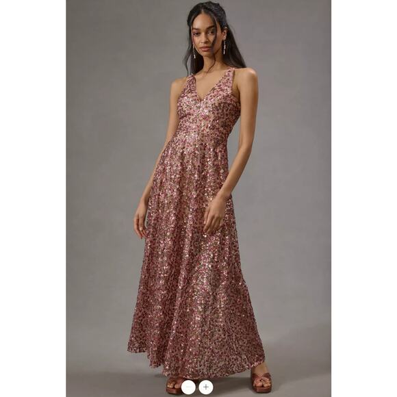Dress The Population Dress Women M Ariyah Blush Mink Multi Sequin Gown Formal - Picture 1 of 12